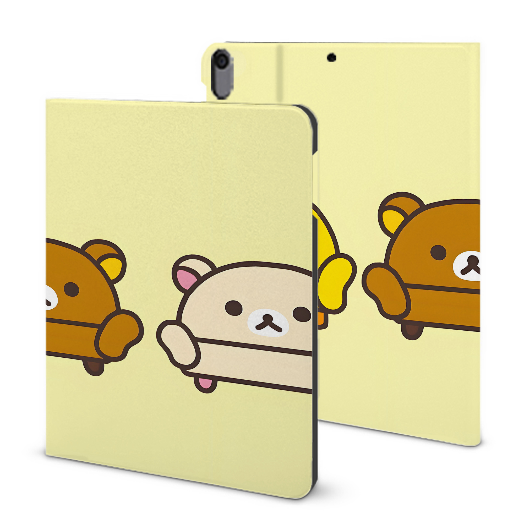（画像用） リラックマ リラックマ キイロイトリ Rilakkuma Korilakkuma Kiiroitori IPad ケース ブック型 PUレザー TPU 耐衝撃 軽量 薄型 ペン収納なし 全面保護 IPad 各モデル対応